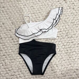 Janie and Jack Black & White Ruffle Cut-Out One Piece Swim' Toddler- 2T